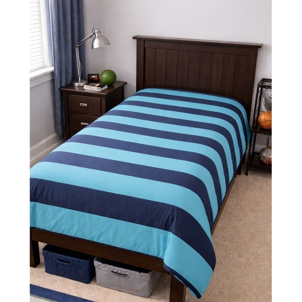 Pottery Barn Teen Twin Blue Turquoise Stripe Cotton Duvet Cover 64 x 80 BOY ROOM